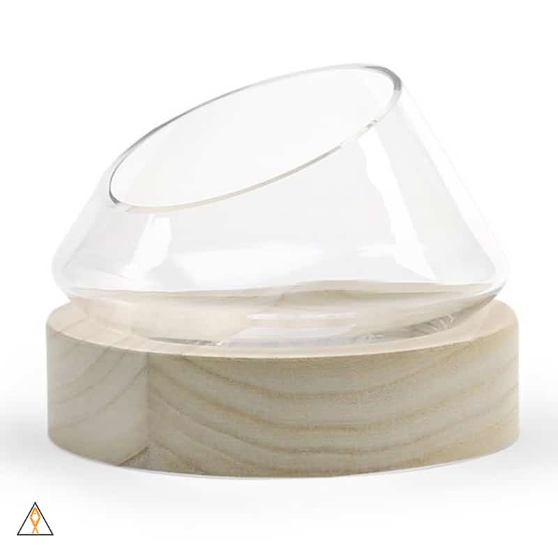 Slanted Glass Bowl with Wood Pedestal