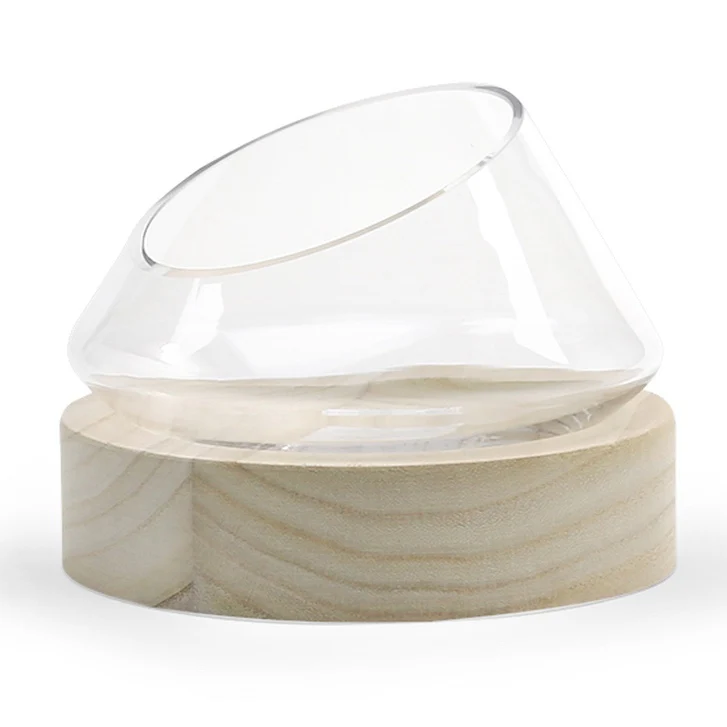 Slanted Glass Bowl with Wood Pedestal - Image 2